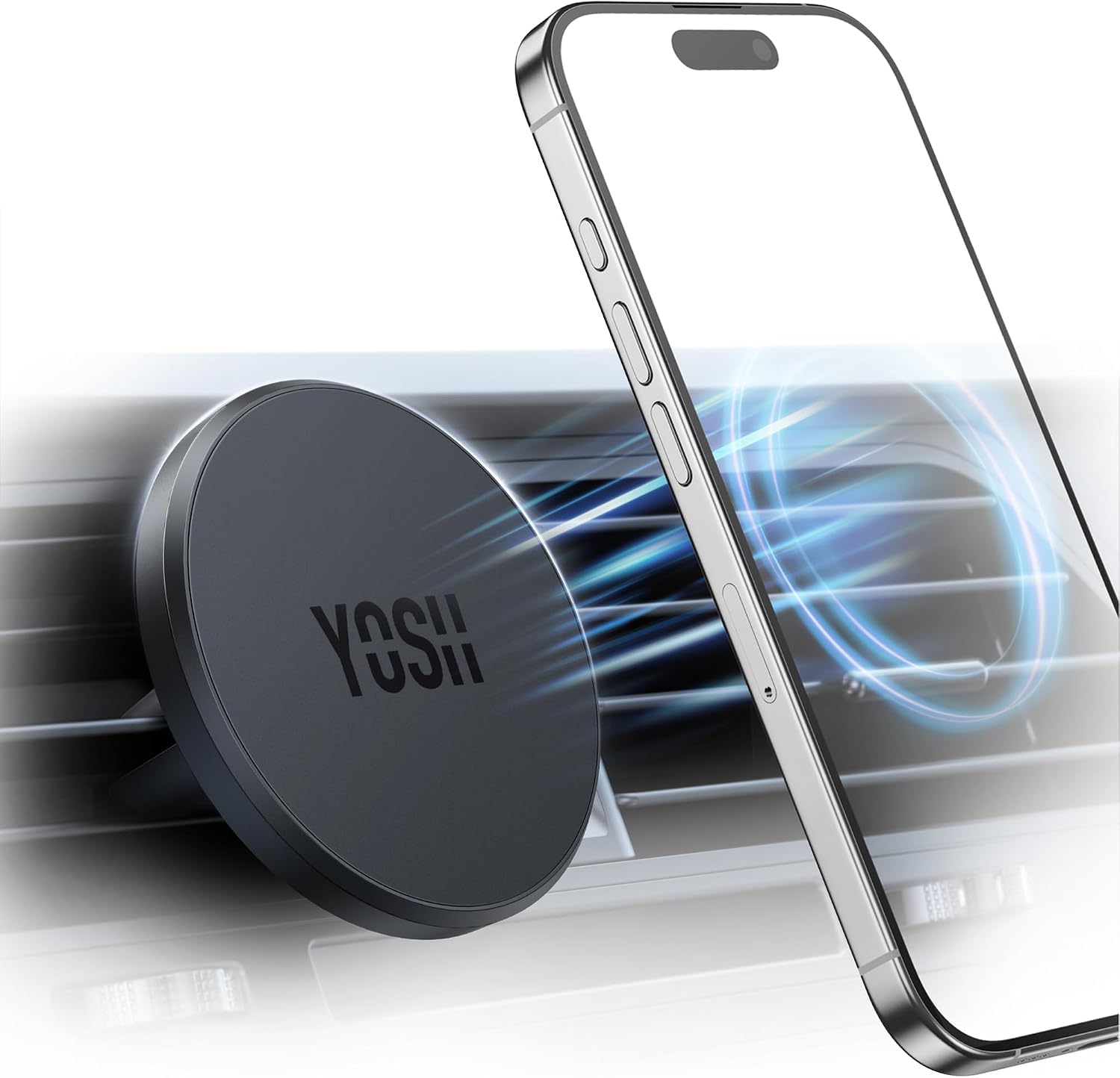 YOSH Porta Cellulare Auto Magnetico per MagSafe, Supporto Telefono Auto | 1s Installazione & Protezione in Gomma Completa, Ultra Stabile con Magneti N55, per iPhone 17-12, Senza Piastra Metallica