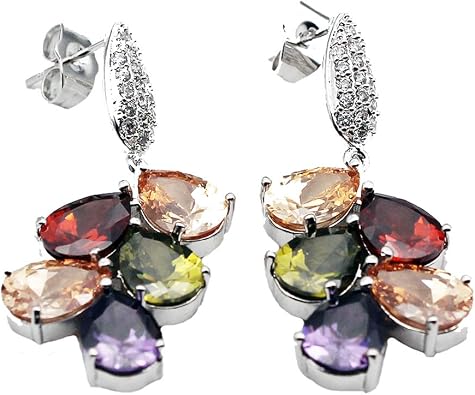Womens Drop Earrings, Classic Multi Gemstones Dangle Earrings with Amethyst Garnet Ruby Blue Sapphire Earring