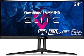 ViewSonic Elite XG340C-2K 34 Inch 1440p Ultra-Wide QHD Curved Gaming Monitor with 1ms, 180Hz, AMD FreeSync Premium Pro, HDR 400, HDMI 2.1, DisplayPort, and USB C for Esports, Black