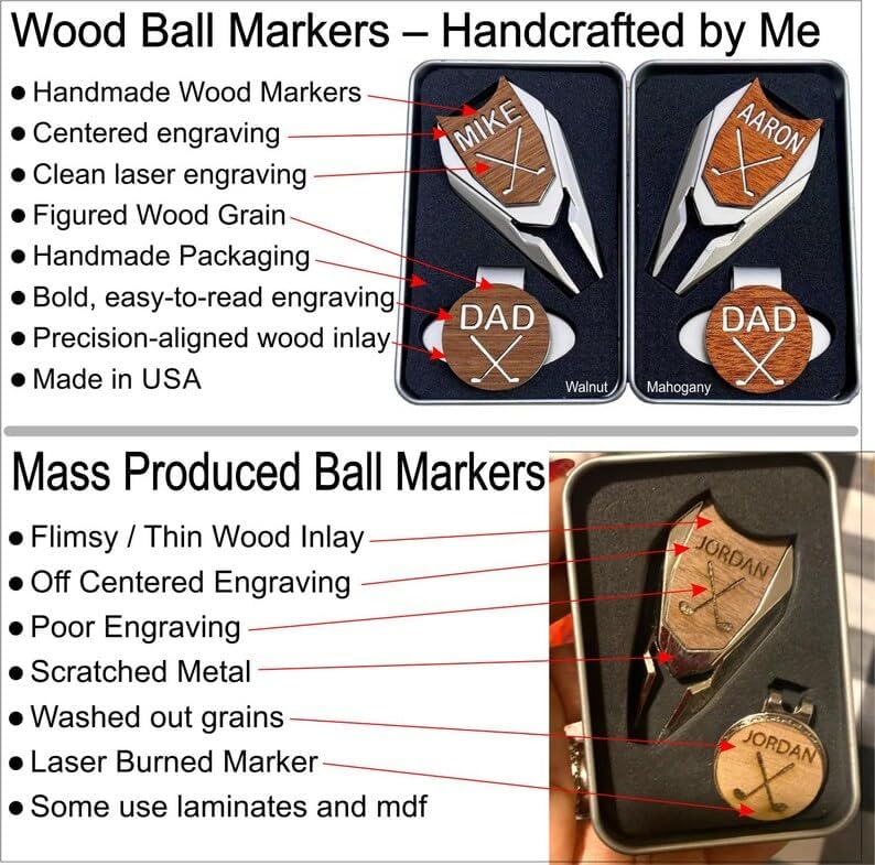 Golf Ball Marker Divot Repair Tool Personalized Custom Engraved Gift REAL Wood Markers | Golfer Accessories - Image 4