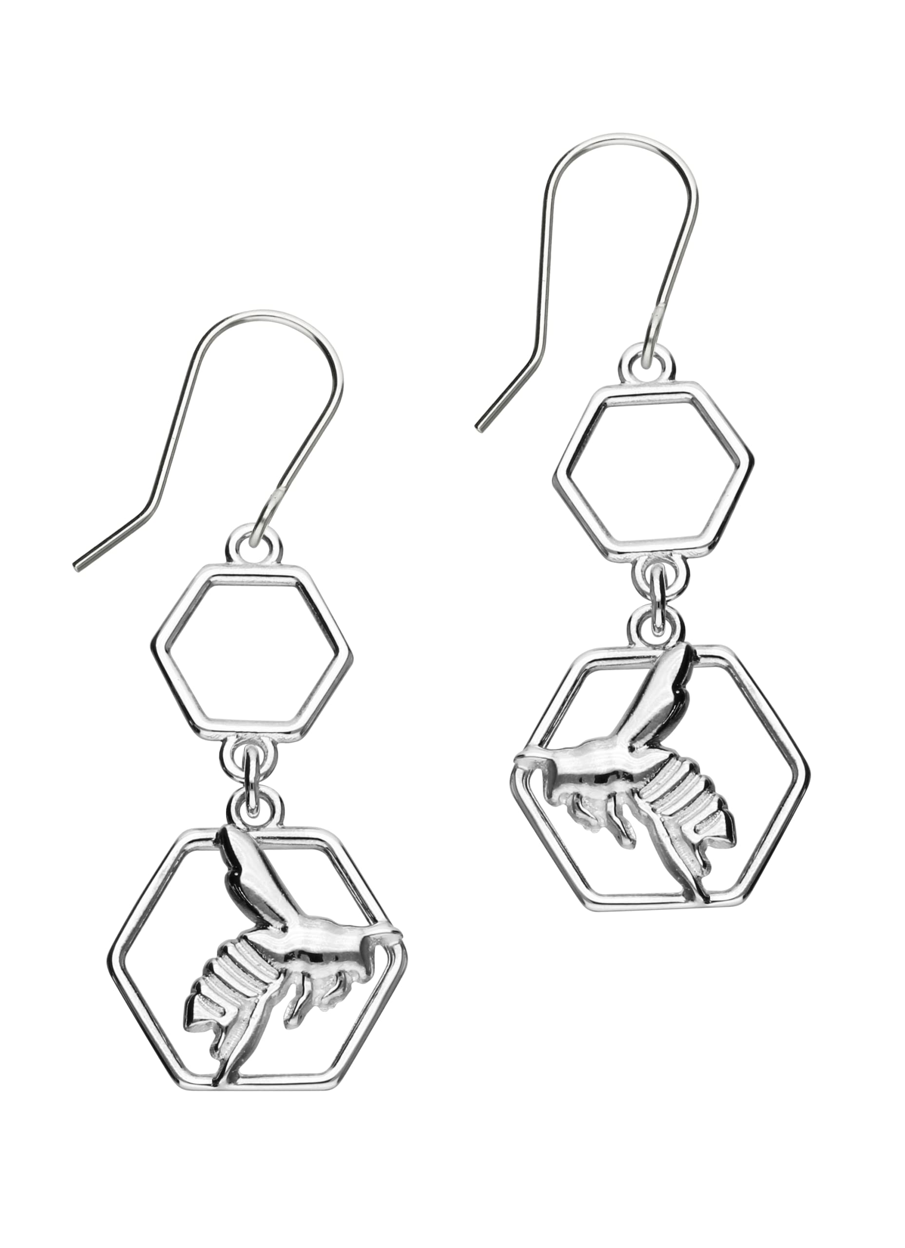 Ortak 925 Sterling Silver Handmade Long Double Drop Earrings Honey Bee Inspired Hexagonal Design High Polished Scottish Fine Jewellery Made In Scotland
