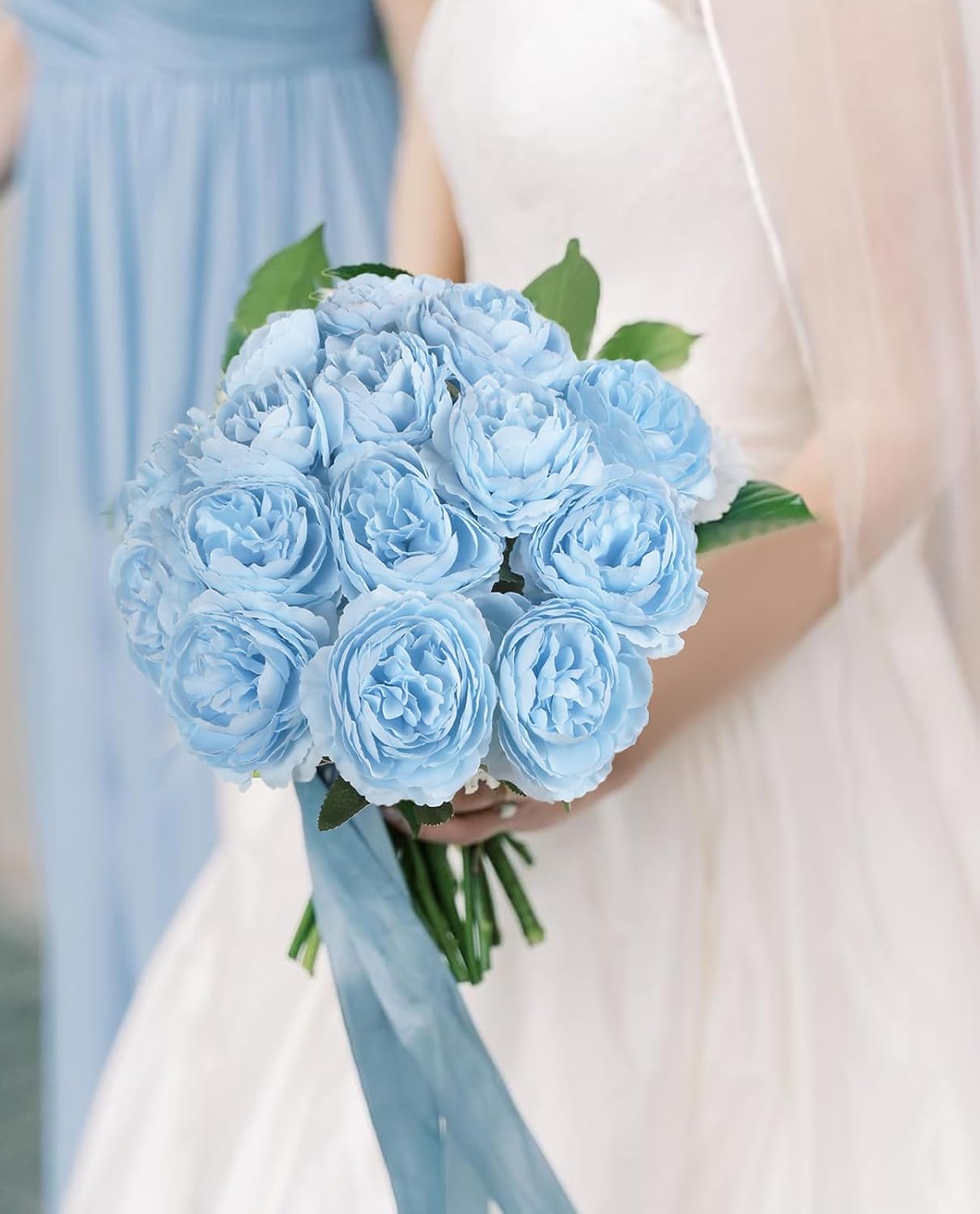 15 PCS Blue Roses Artificial Flowers, 18.9" Realistic Baby Blue Flowers Fake Roses Long Stem Silk Flowers Bulk for DIY Wedding Bouquet Valentine's Day Party Home Decor
