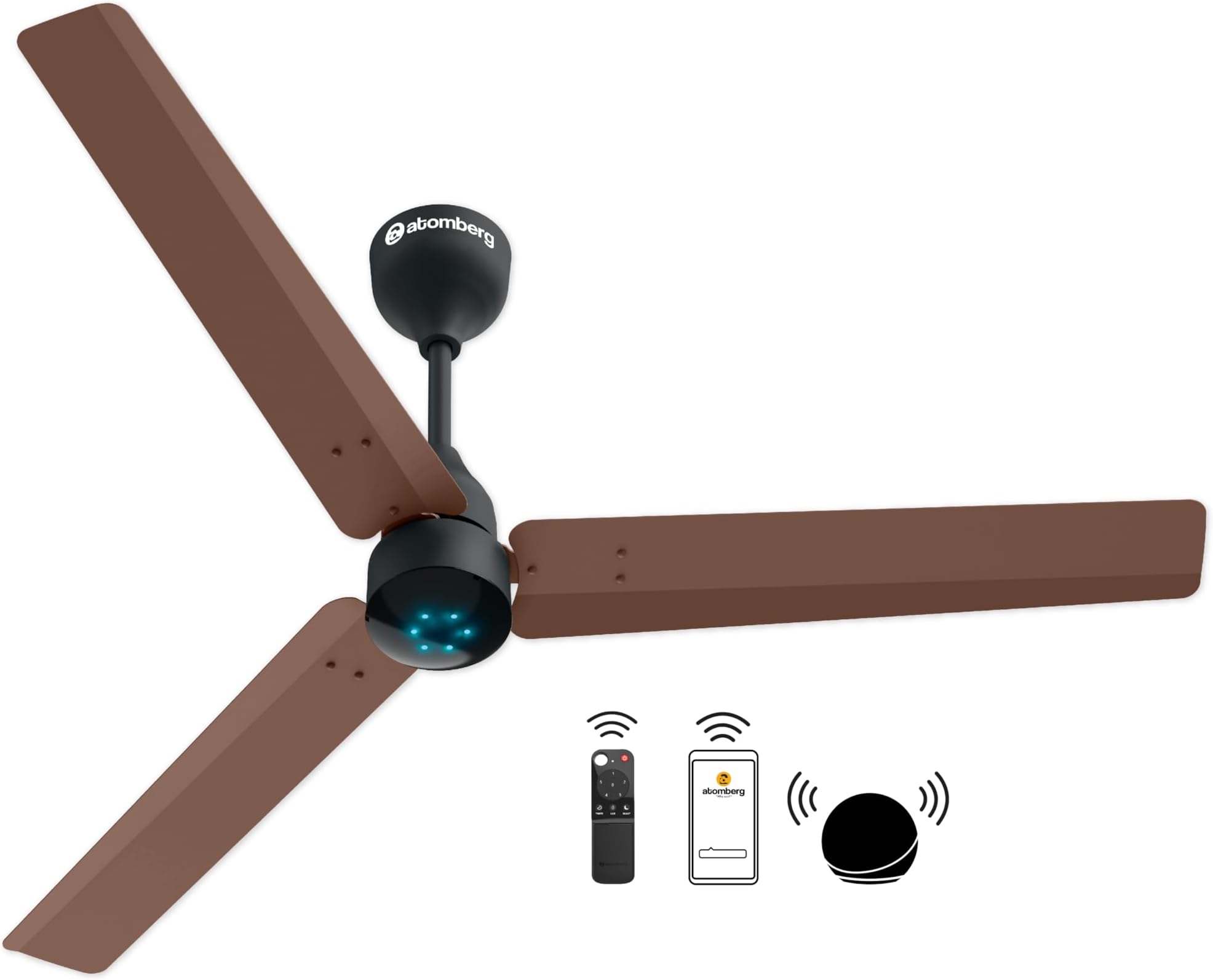 atomberg Renesa Smart 1200mm BLDC Ceiling Fan with IoT & Remote | Energy Efficient Ceiling Fan | Ceiling fan for Living Room | High Air Delivery with LED Indicators (Brown & Black)