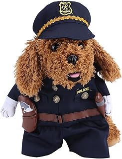 Policeman Costume Outfits with Hat Pet Dog Cat Halloween Costumes The Police for Party Christmas Special Events Costume Uniform with Hat Funny Pet (S)