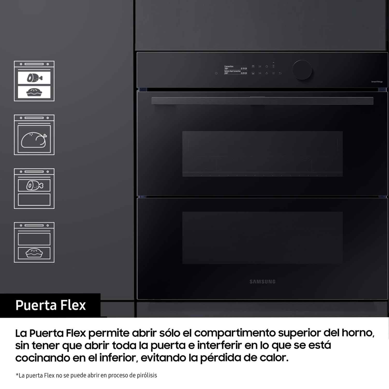 Samsung NV7B5750TDK, Horno Pirolítico 76L Dual Cook Negro [Clase de eficiencia energética A+]