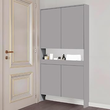 Tall Narrow Behind The Door Bookshelf with Doors, 5 Shelf Bookcase, Hidden Storage Behind Door Book Shelf, Space-Saving Storage Organizer for Books Bedroom LivingLight Gray,60cm/23.6in