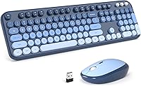 Vista 15 de MOFII Combo de teclado y mouse inalámbricos 2.4 Ghz, tamaño completo, retro, con teclas numéricas y lindo mouse, para PC de escritorio, laptop