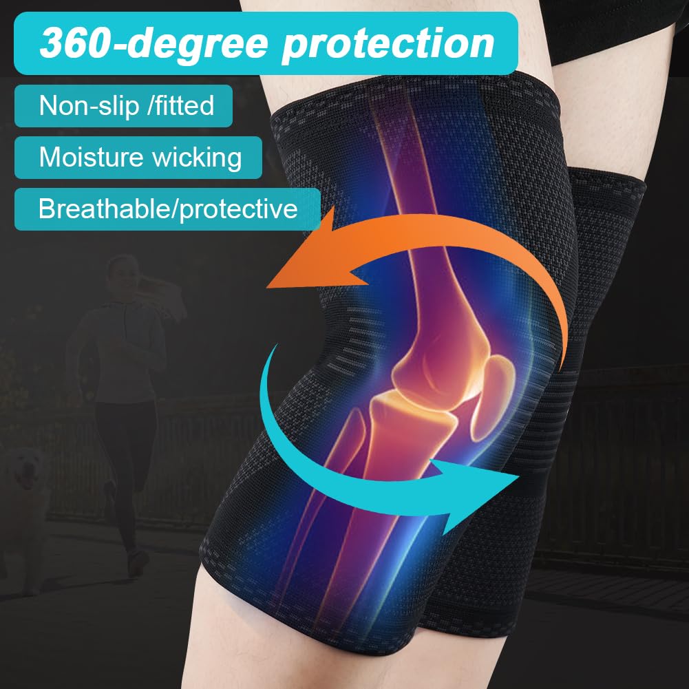 ACWOO Ginocchiera Ortopedica, 2 Pezzi Tutore Ginocchio per Uomo e Donne, Fascia a Compressione, Ginocchiera Sportiva Supporto per Artrite, Corsa, Dolore alle Articolazioni, Lesioni dei Legamenti (XL)