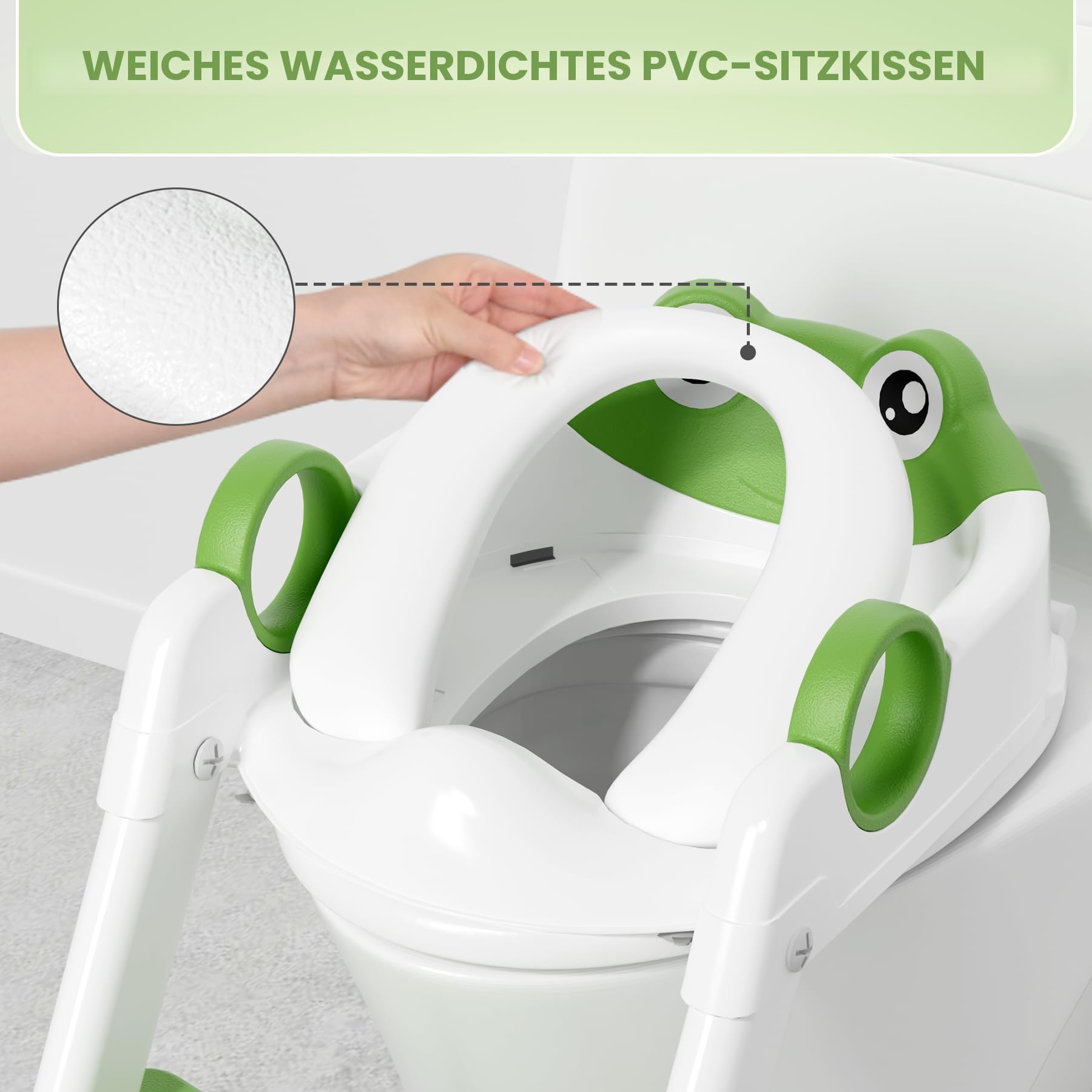 COOSEYA Frosch Kinder Toilettensitz, Toilettentrainer Toilettensitz für Kleinkinder, Upgrade Toilettenleiter für Jungen Mädchen, 2 in 1 Toilettentrainer mit Treppe, Rutschfestes Trittbrett
