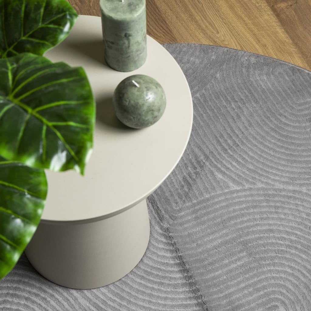 Tapis Rond Salon Poils Courts Style Scandinave IZA, Tapis de Chambre Moderne en Polyester avec Motif Géométrique Relief 3D, Déco Intérieure pour Couloir, Ø 80 cm, Gris
