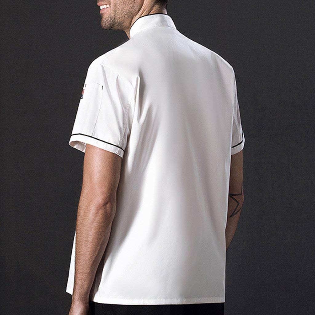 perfeclan Hotel Chef di Cucina Uniforme Manica Corta Giacca Camicia Fibbia a Doppio Petto Cameriere Cuoco Vestiti - bianca, M
