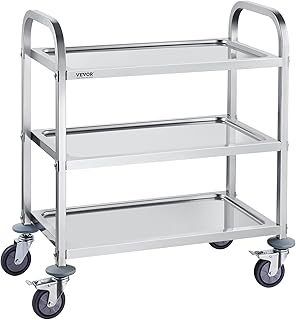 VEVOR Stainless Steel Cart, 3 Layers Lab Utility Cart 400 lbs Weight Capacity, Medical Cart with Lockable Universal Wheels, for Lab, Clinic, Kitchen, Salon
