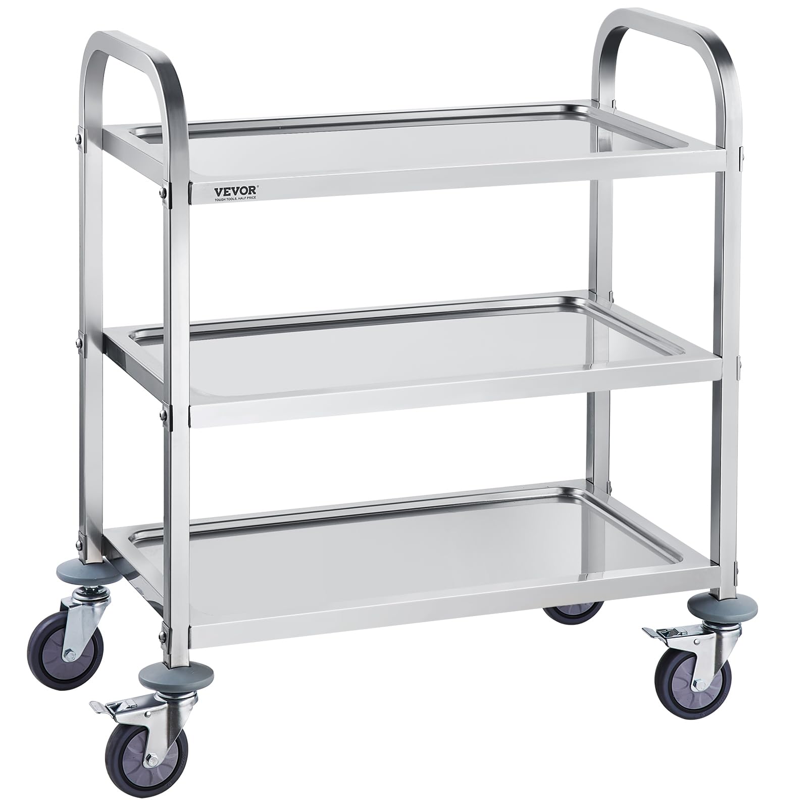 VEVOR Stainless Steel Cart, 3 Layers Lab Utility Cart 400 lbs Weight Capacity, Medical Cart with Lockable Universal Wheels, for Lab, Clinic, Kitchen, Salon