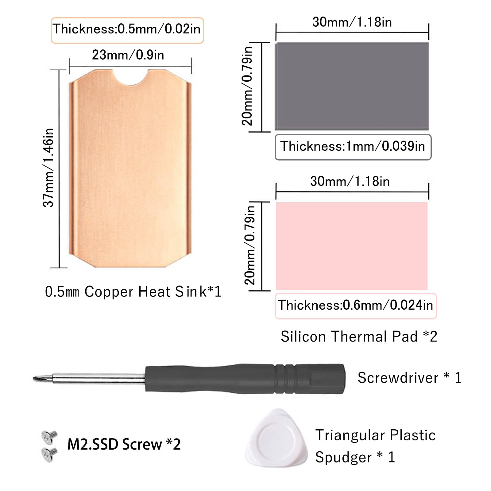 Disipador térmico M.2 2242 SSD, cobre 0.5 mm, almohadillas de silicona, herramientas incluidas