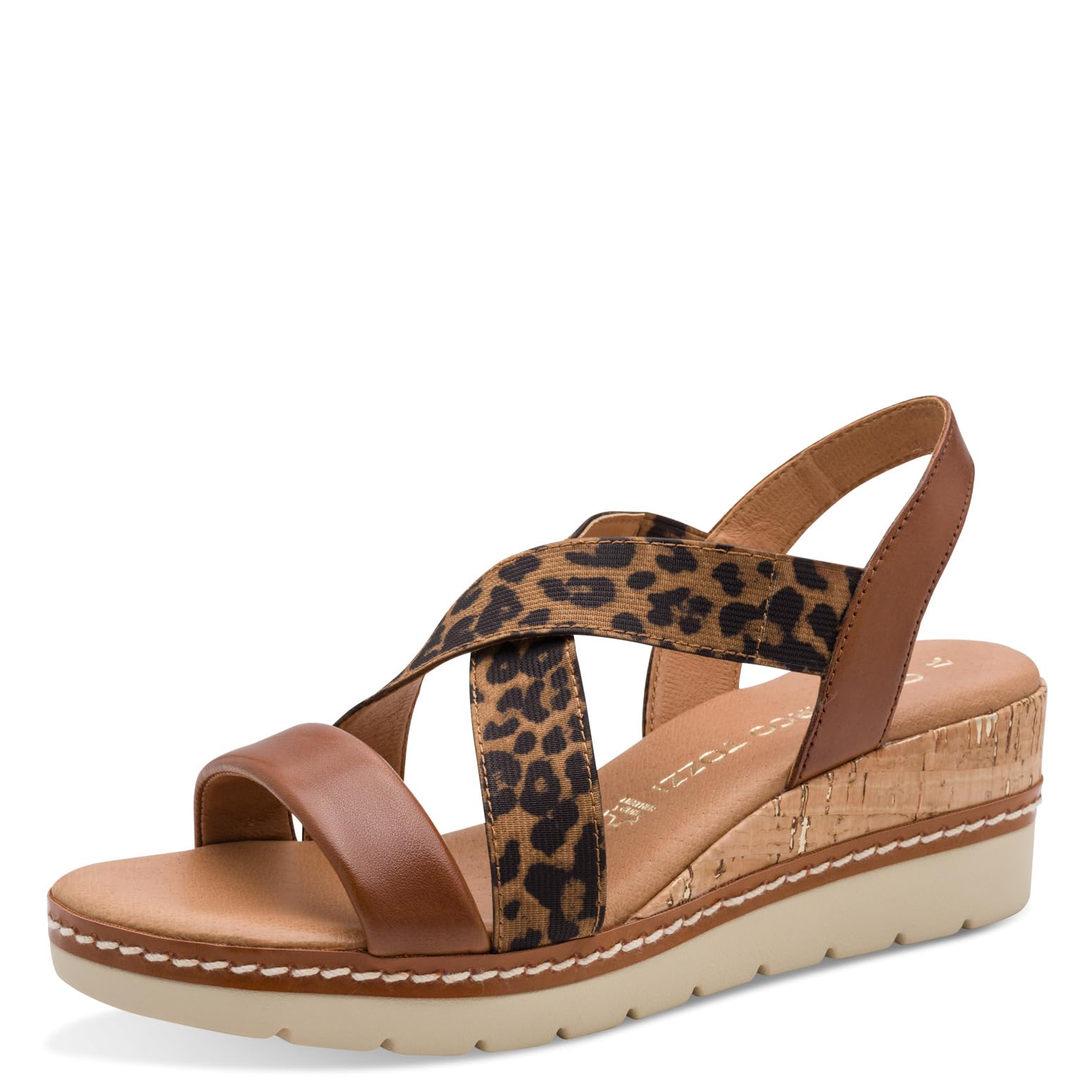 MARCO TOZZI Women's Sandal soft Feel Me footbed Leather soft lining Modern, brown (COGNAC COMB), 7.5 UK