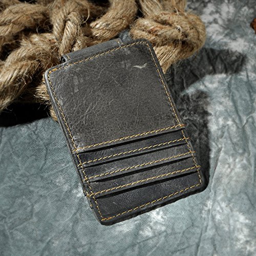 Image of Le'aokuu Genuine Leather Magnet Money Clip Credit Card Case Holder Slim Wallet