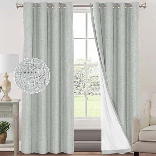Miniatura 187 de PrinceDeco Cortinas opacas 100% para dormitorio, cortina de lino para puerta corrediza de cristal, cortinas opacas extra anchas con ojales Arena