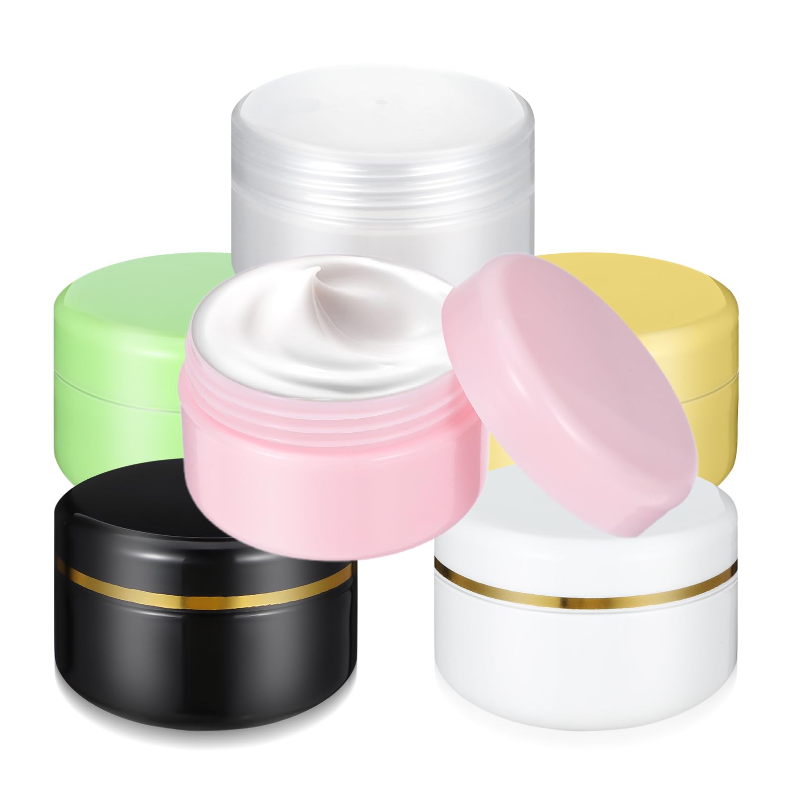 Gjinxi 6szt. Pojemniki podróżne na kosmetyki, 20ml mini pojemniki na makijaż z pokrywkami, pojemniki na balsam do ust, małe butelki do pielęgnacji skóry na makijaż, pielęgnację, szampon, odżywkę