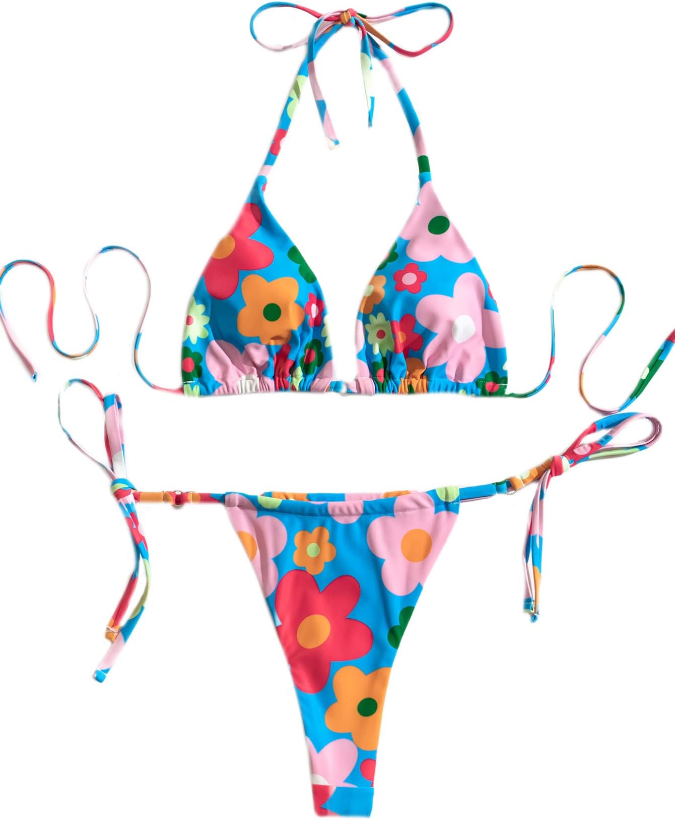 Women's Floral Print Bikini Sets Halter Tie Side Triangle Sexy Swimsuits