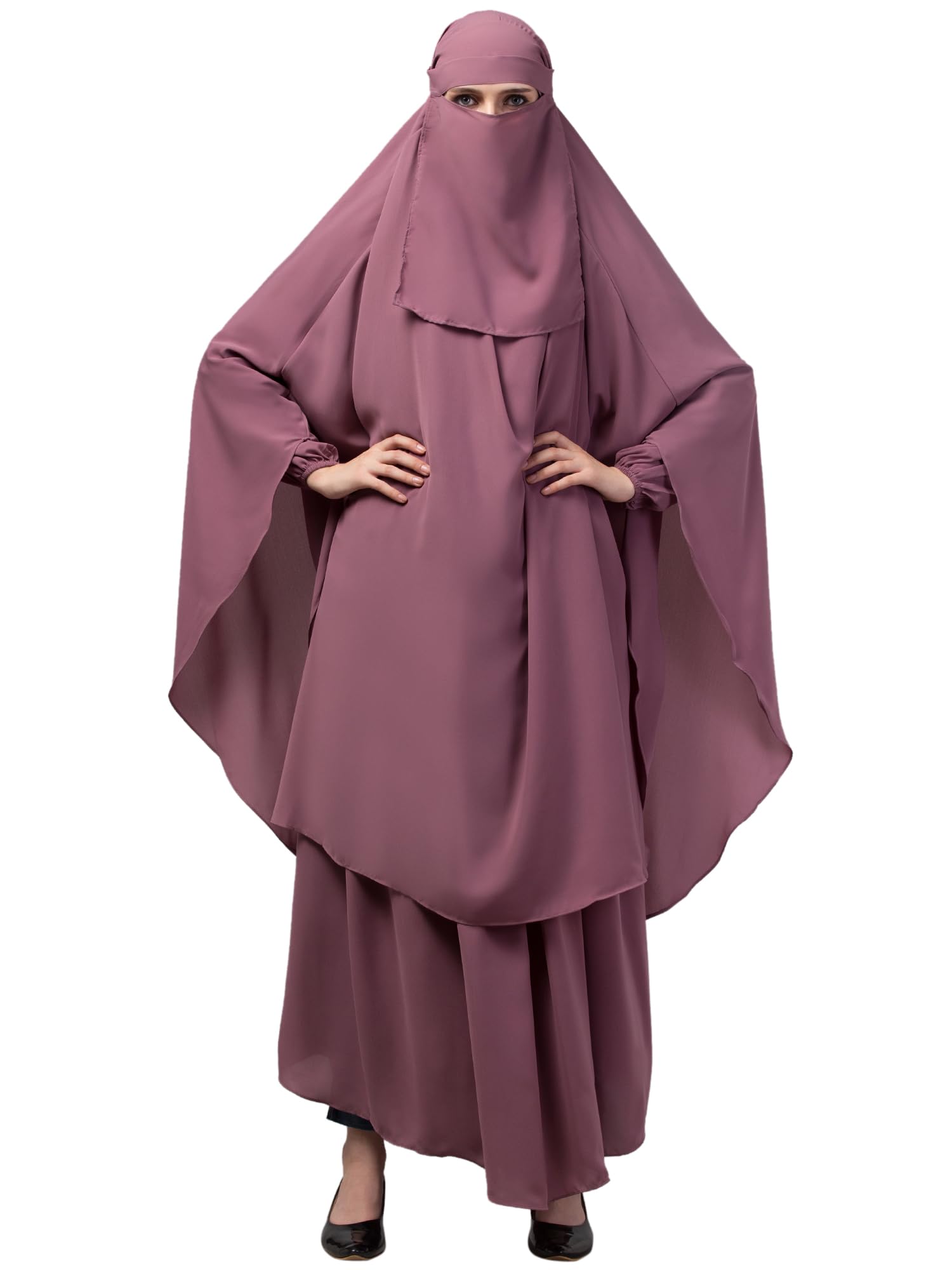 3 peices set of Abaya Khimer and Nose piece (MOUVE PINK)-image-42