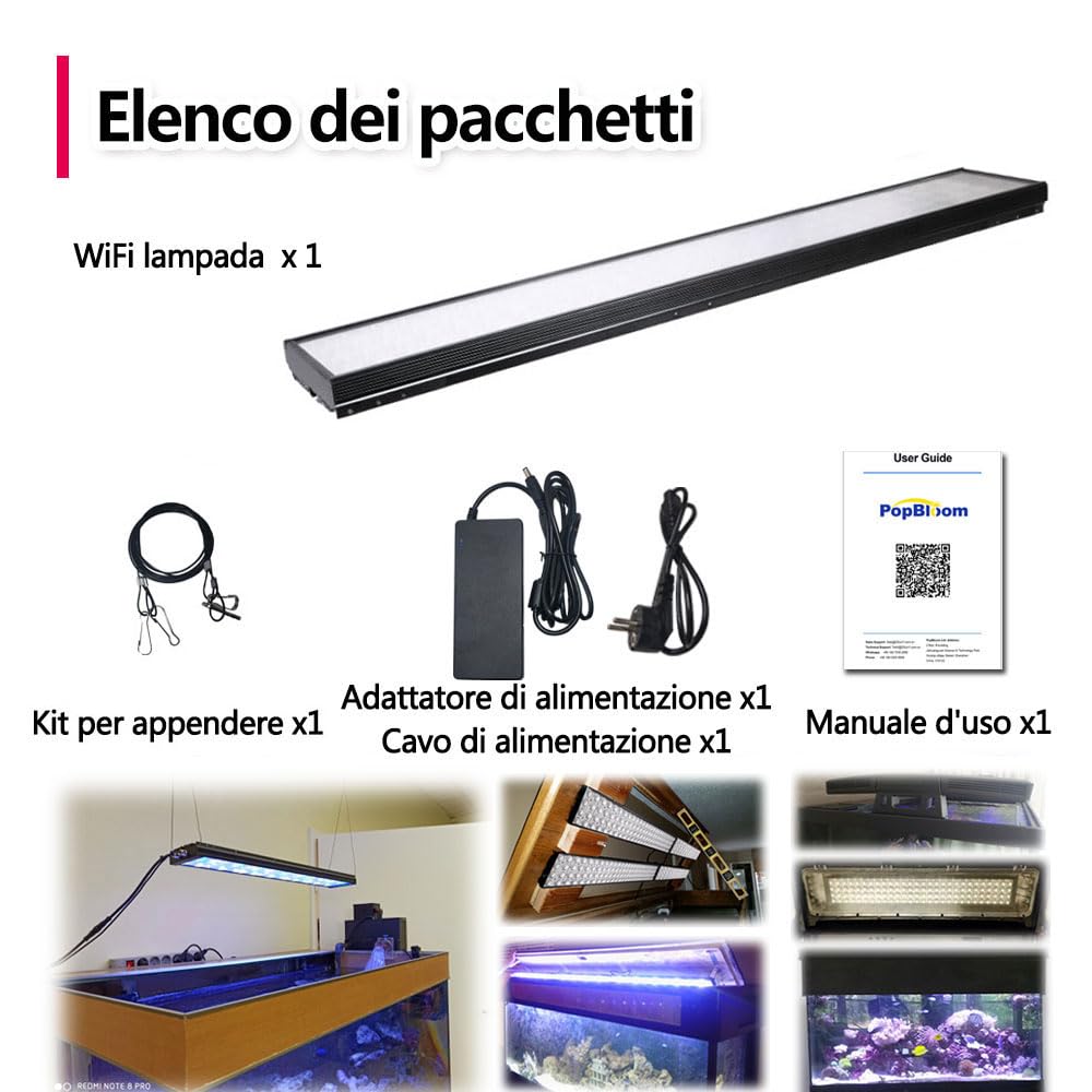 PopBloom illuminazione acquario a led lampada acquario a led recifal acquario di barriera luce acqua di mare per acquario marino vasca coralli (Lampada da 75cm)