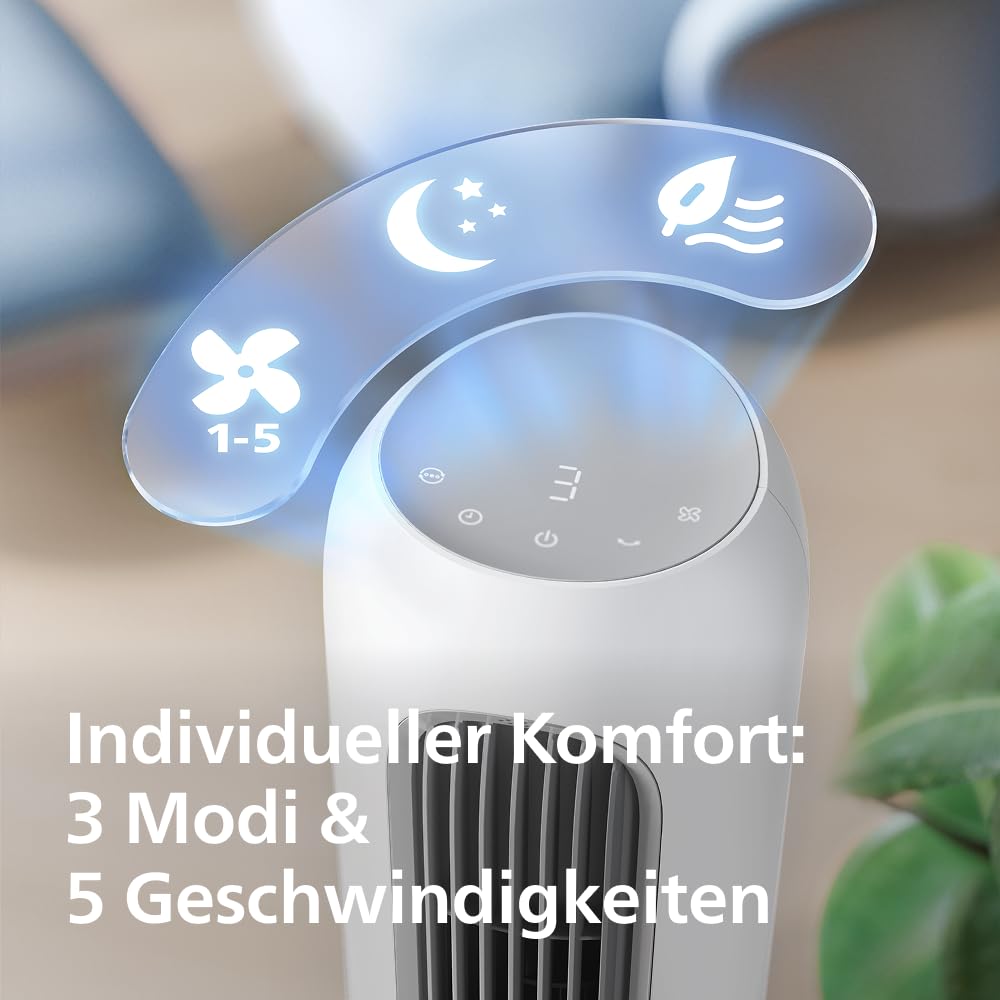 PHILIPS Turmventilator 5000 Serie, Weiß, 2.370 m³/h Airflow | 106 cm, SilentWings-Technologie mit 24-44 dB(A), App, Fernbedienung, 5 Geschwindigkeiten, Oszillation 80° (CX5550/00)