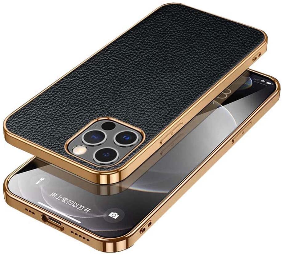 Coque antichoc iPhone 13 Pro Max 6,7 pouces noir litchi protection objectif