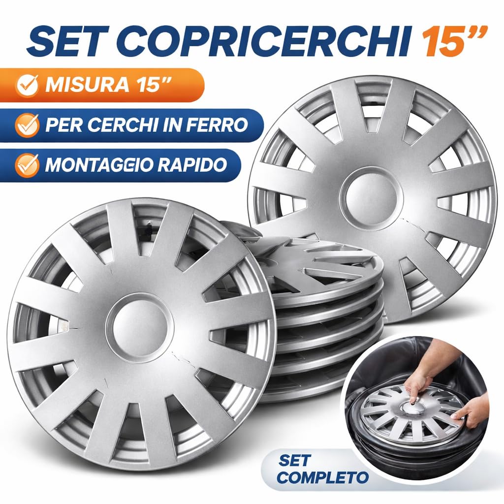 Set Copricerchi 15 Pollici Compatibili con Citroen C3 e Citroen Berlingo, Coppe Ruota per Cerchi in Ferro, Design Elegante, Montaggio Rapido, Look Rinnovato Auto