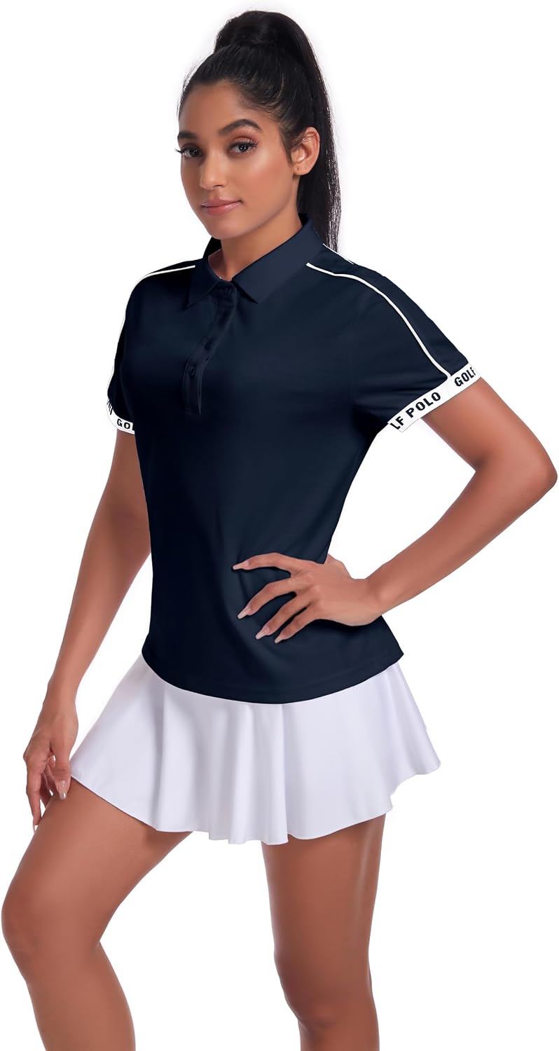 Little Beauty Womens Golf Shirt Short Sleeve Collared Polo Shirts for Women Zip Up Dry Fit Workout Tops