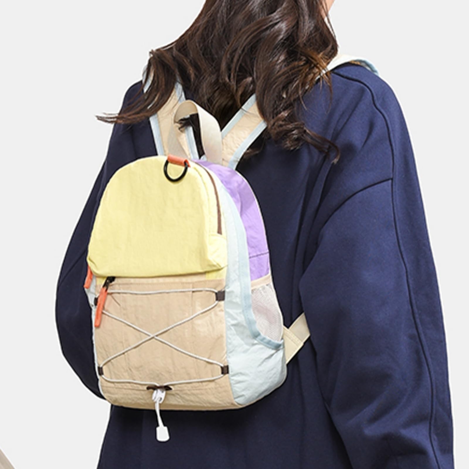 Zaino Color Block Mini Nylon Backpack, Bungee Cord Daypack Leggero per Escursioni E Uso Quotidiano-fenwulan