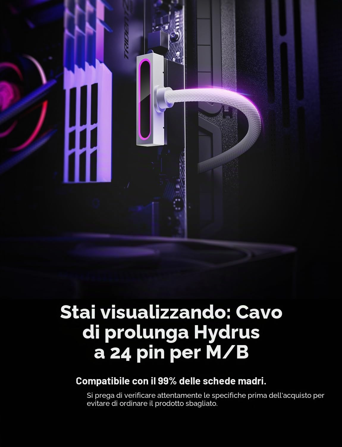 AsiaHorse Hydrus 24-Pin ATX Cavo di prolunga, PSU Motherboard Power Cable, 18AWG Sleeved 5V 3-Pin ARGB Sync - Bianco