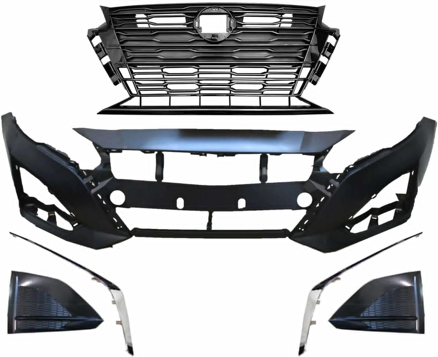 Altima Front Bumper Cover and Grille Kit Fits 2023 2024 Ni-ssan Altima S SL SV Sedan # 62310-9HF8E - W/Chrome Molding Trim Strip,W/Fog Light Cover Trims, W/O Camera Hole - full body kit