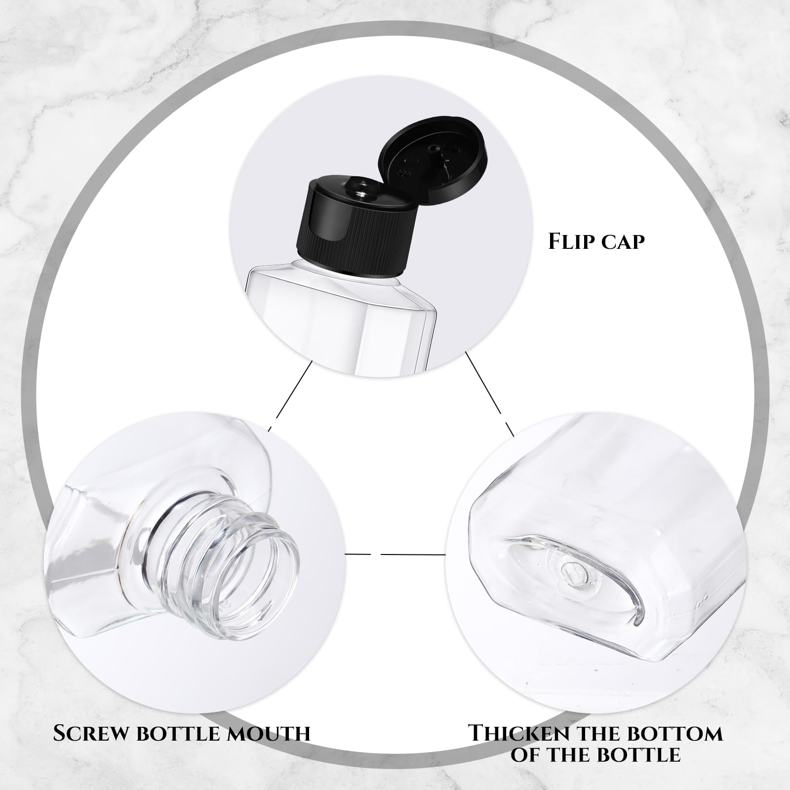 Tanlade 200 botellas desinfectantes de manos transparentes de 2 onzas con tapa abatible, botellas vacías de plástico, reutilizables, rellenables, tamaño de viaje, contenedor desinfectante de manos