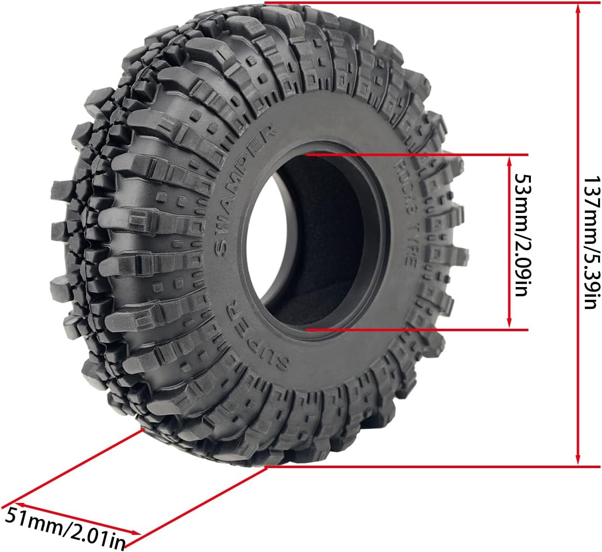 DJX 4PCS 2.2 Inch 137mm Tall Crawler Tires Super Soft Sticky Rubber Tires with Foam Instert for Axial SCX6 SCX10 TRX4 FMS LOSI Redcat Etc 1/6 1/8 1/10 Crawler Car