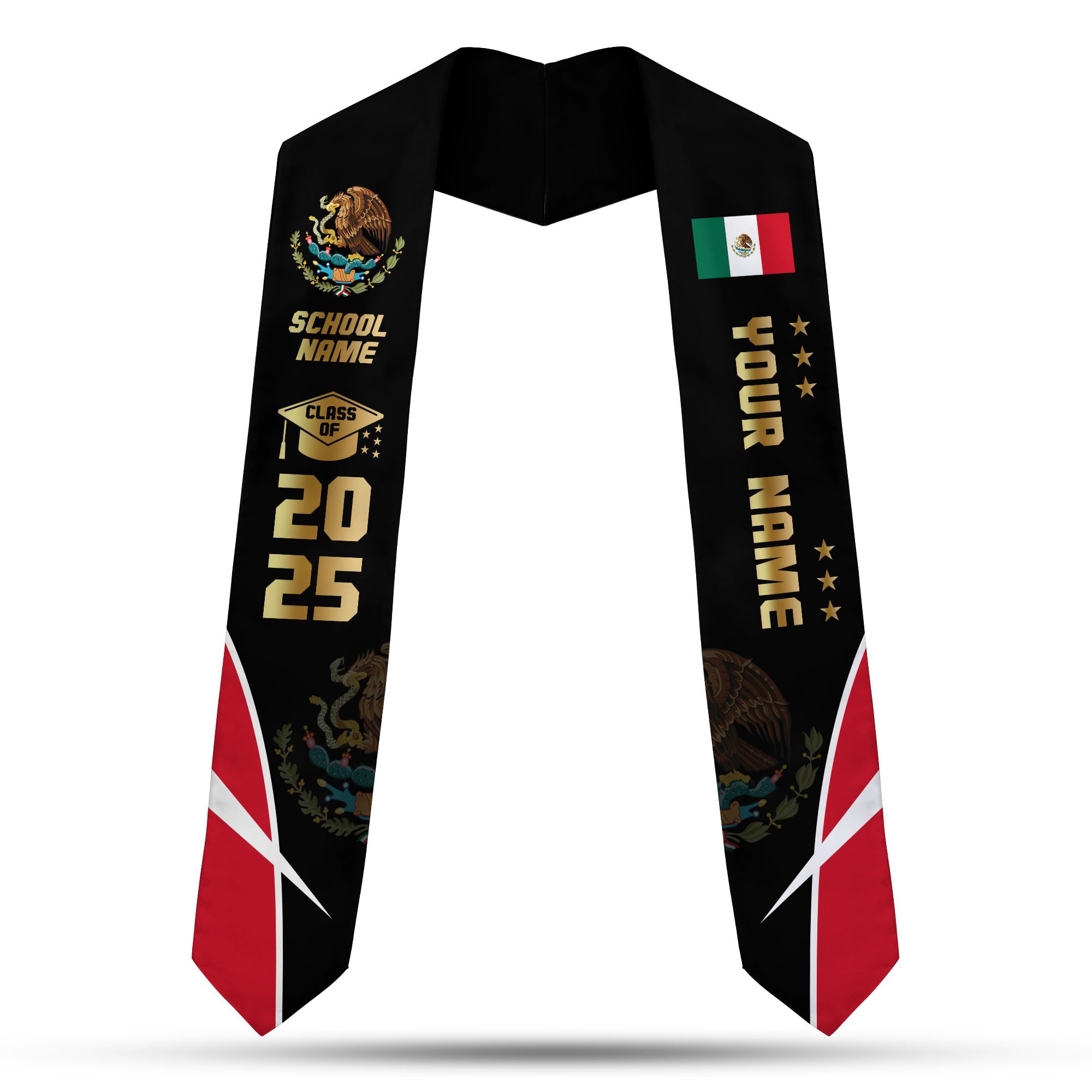 MonkeyVan Custom Mexican Graduation Sash Mexico Graduation Stole 2025 Mexican American Flag Graduation Sash Mexican Graduation M47