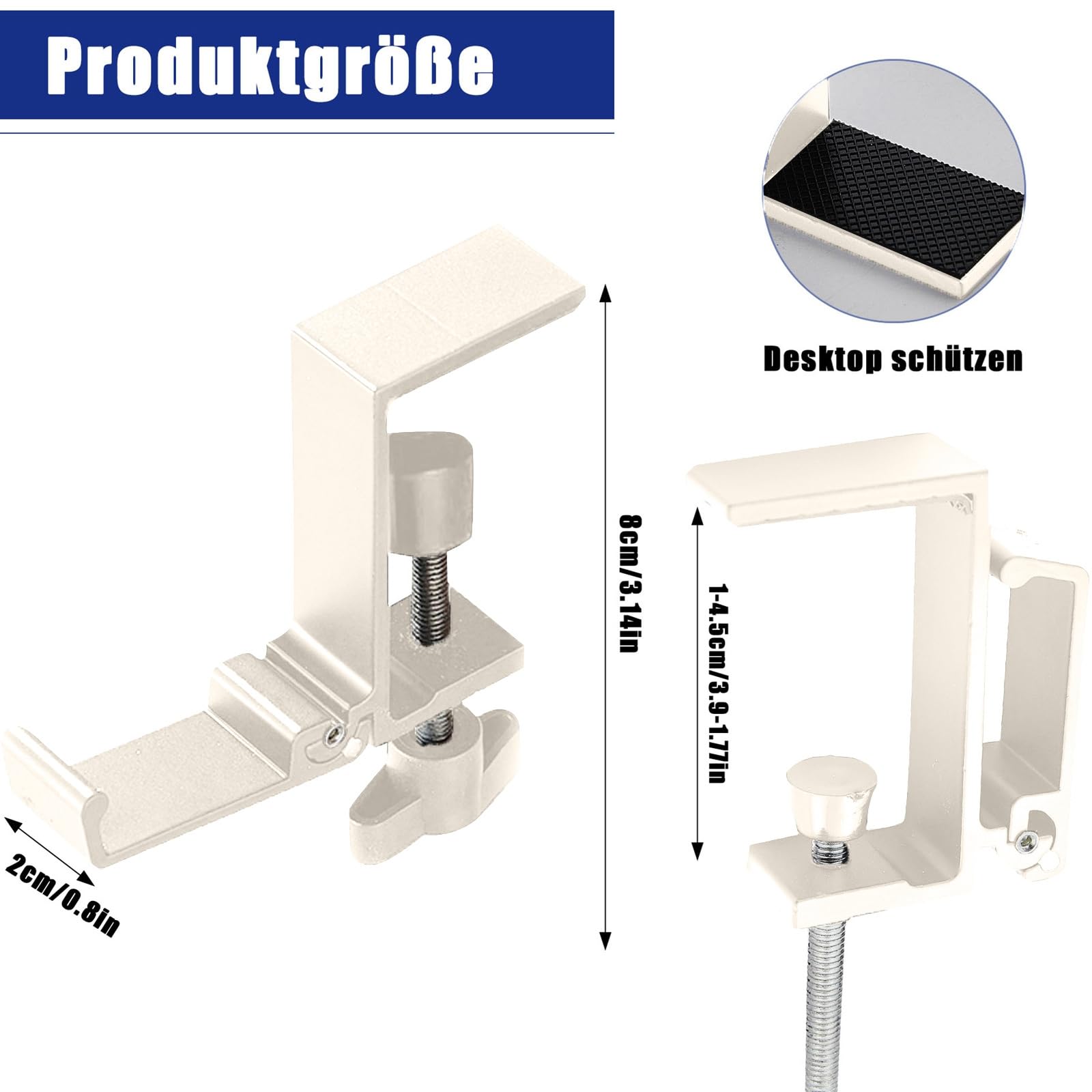Pack de 4 soportes para auriculares, soporte ajustable para auriculares y ganchos para auriculares, plegable, abrazadera de mesa sin taladrar para auriculares, bolsa, llaves (beige)