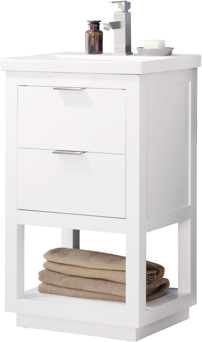 Limited Stock LUCA Kitchen & Bath LC20GWP Sydney 20 Bathroom Vanity Set in White with Integrated Porcelain Top