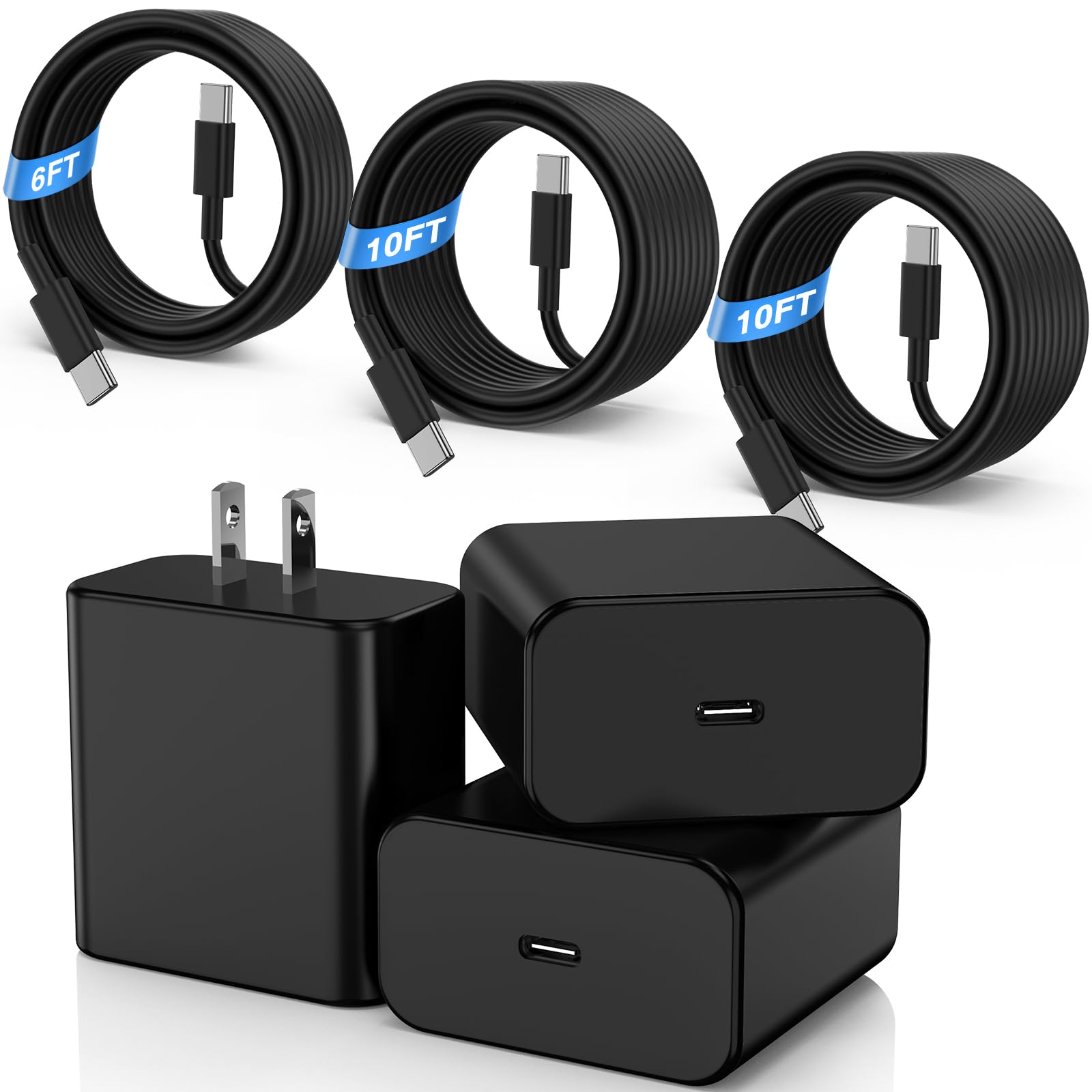 3 Pack USB C Charger Block for Samsung Galaxy S25 S24 Ultra,45W Super USB C Wall Charger Fast Charging with 6FT+10FT+10FT Type C Cable for Samsung Galaxy S25/S24/S23/S22/S21/S20,Galaxy Tab-Black