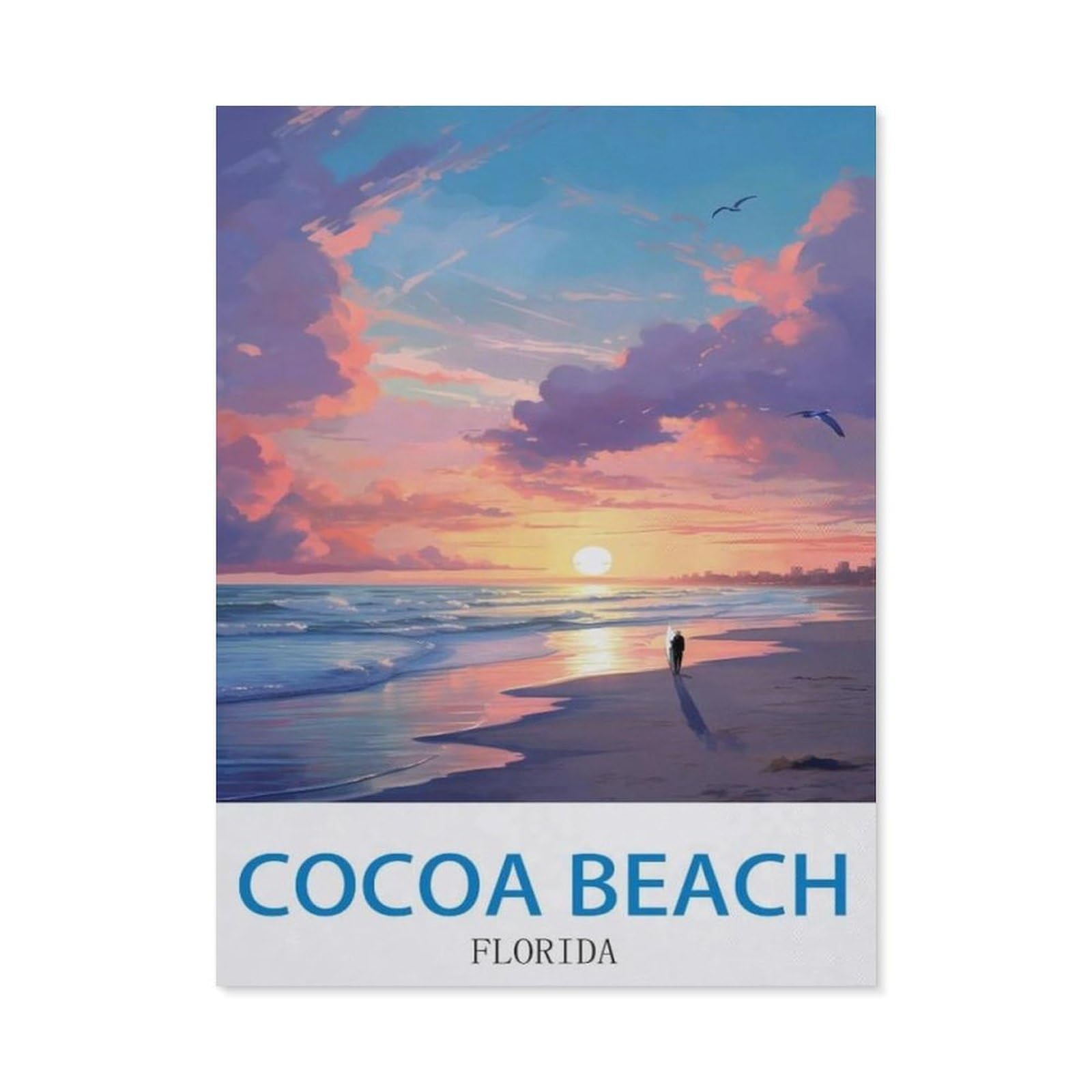 BEAYODKP DIY 5D Diamond Painting，Cocoa Beach Florida Vintage Travel Posters Surf，Round Diamond, Used for Room Decoration（40 x 50 cm/15.74 x 19.68 inches）-CM33