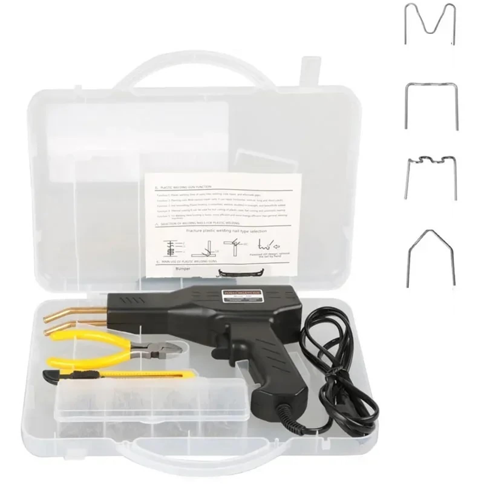 Zgrzewarka do plastiku 50W spawacz tworzyw sztucznych 2 w 1 zestaw do spawania naprawa gorący zszywacz pistolet lutowniczy pręty zderzaka samochodu(Black with 200pcs)