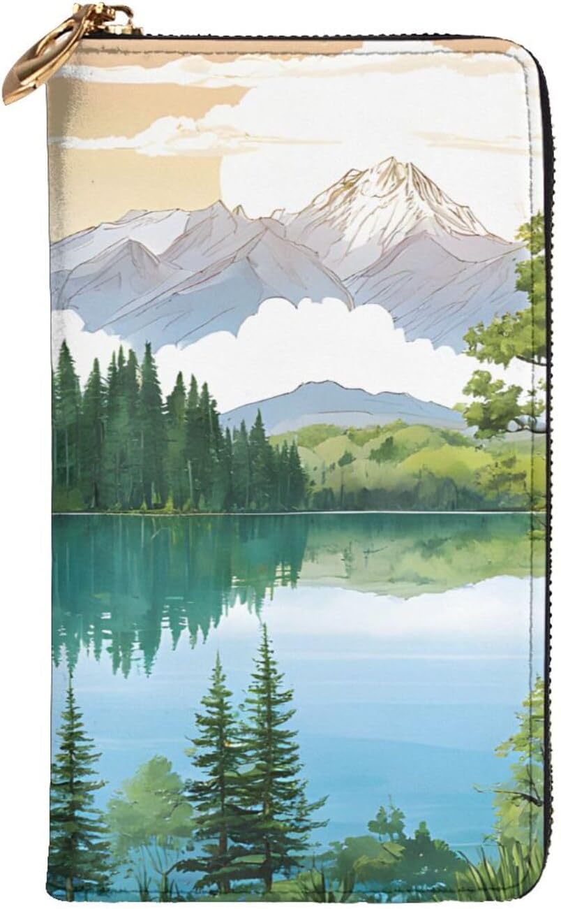 Mountain Lake View Sunny Day Naturefull Width Double-Sided Printed Long Wallet Is A Must-Have For Travel, Portable And Easy To Store In One