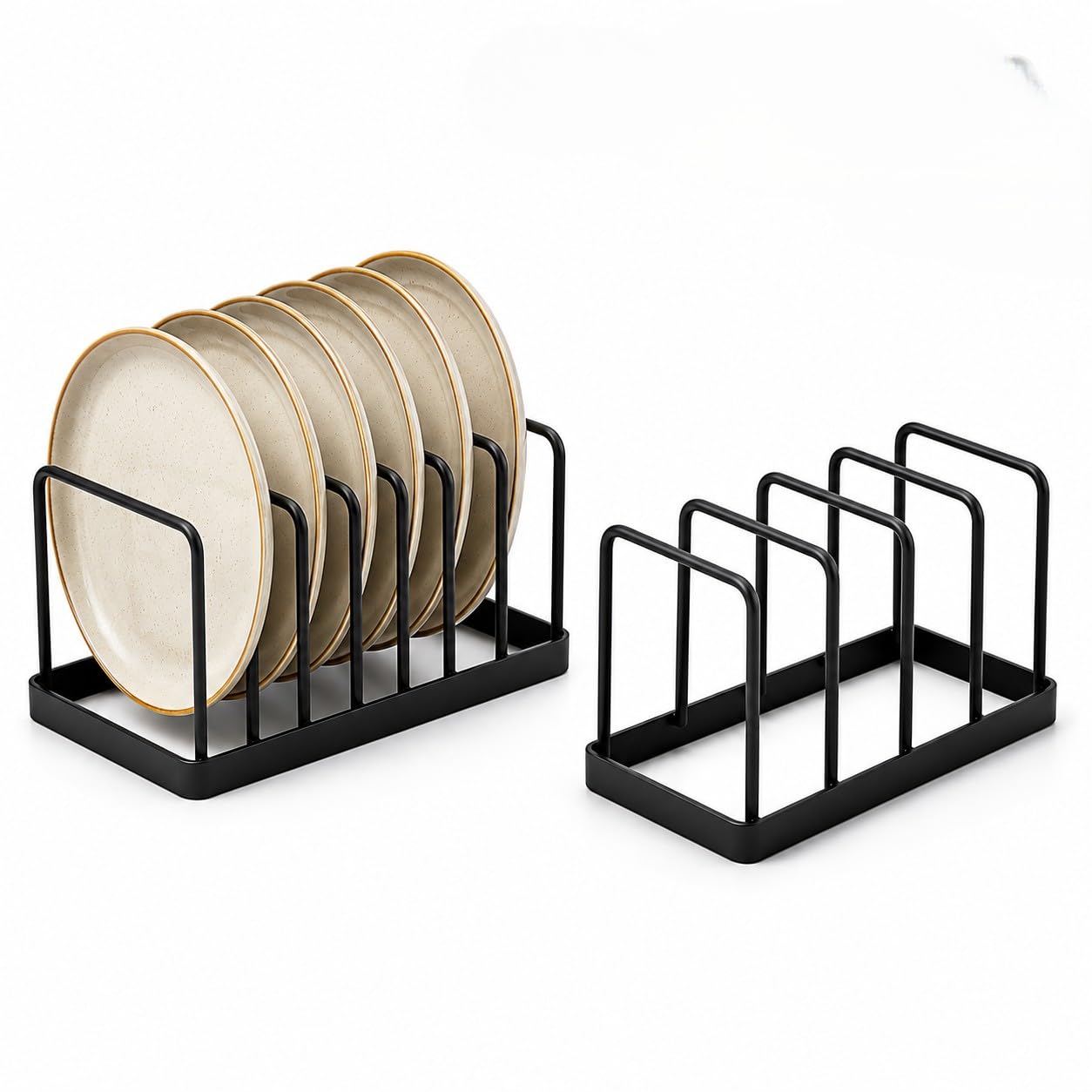 FERONIX CRAFT Metal Plate Organizer Rack for Kitchen Cabinet, Dish & Cutting Board Holder, Countertop Storage Stand, Rust-Resistant Heavy Duty Iron Organizer (Set of 2)