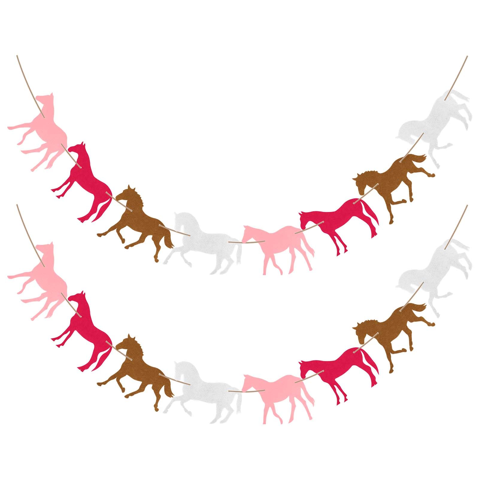 2 Pcs Horse Garland Decoration - Pink Horse Banner for Birthday Party Supplies - Equestrian Themed Celebrations