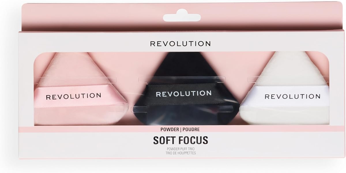 Revolution Soft Focus Powder Puff Trio | 3 herramientas de ajuste facial para aplicar polvo suelto o prensado, vegano y sin crueldad