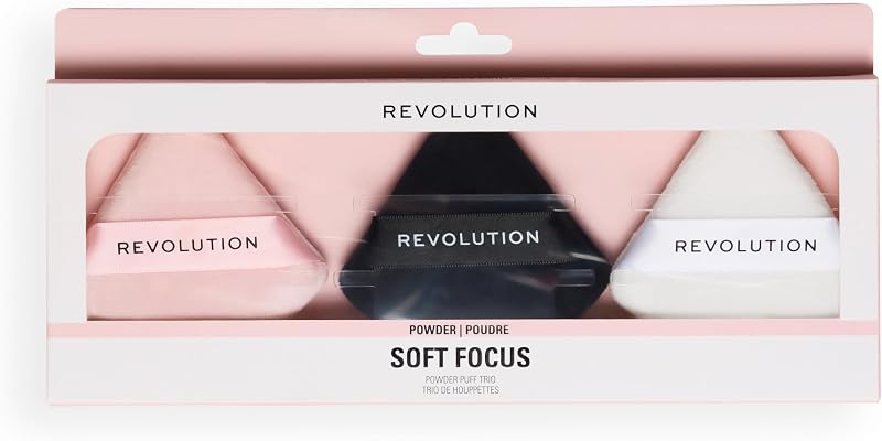 Revolution Soft Focus Powder Puff Trio | 3 herramientas de ajuste facial para aplicar polvo suelto o prensado, vegano y sin crueldad