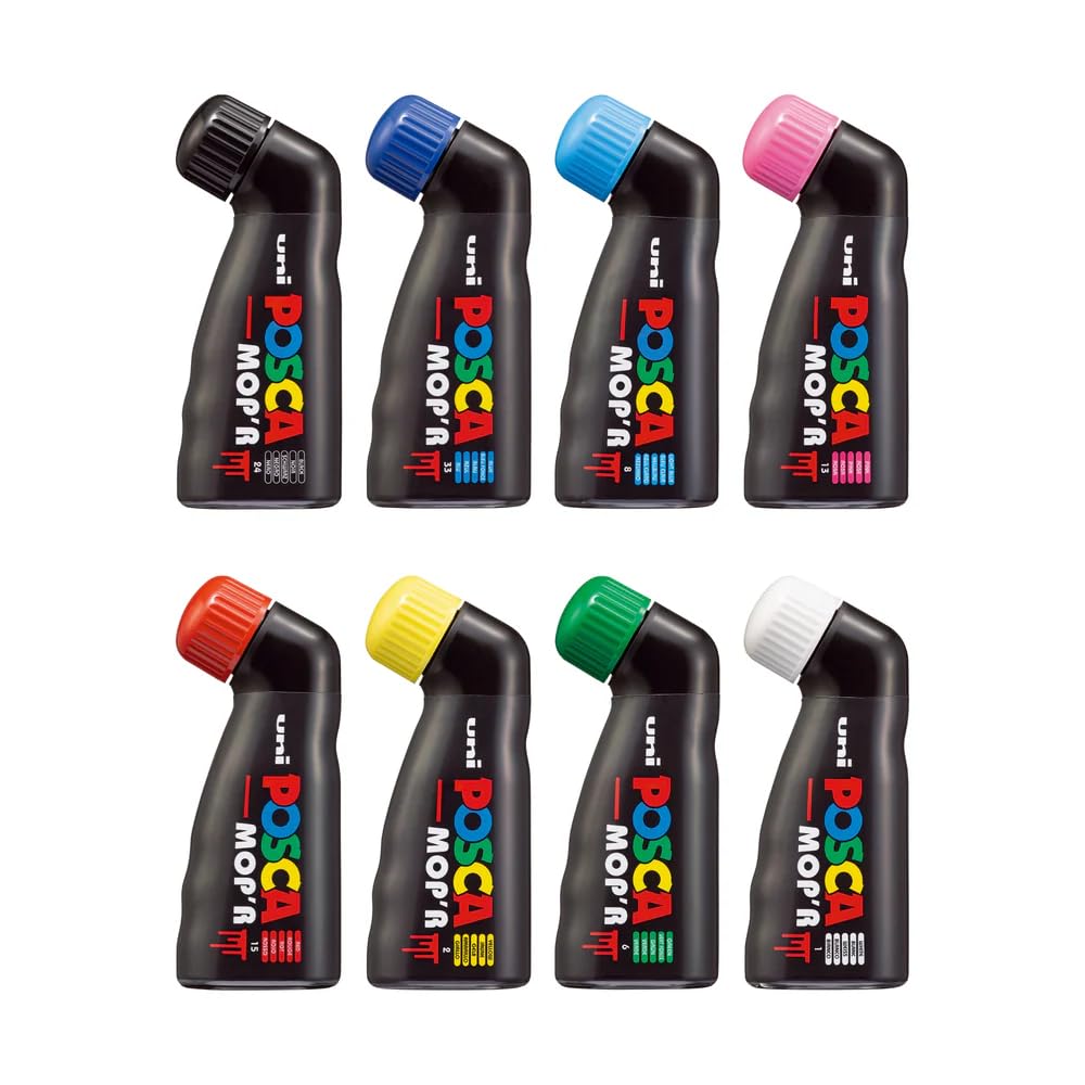 uni-ball Posca MOPR PCM-22 - Pennarelli a punta tonda multi superficie, 3 mm-19 mm, inchiostro multicolore, confezione da 8
