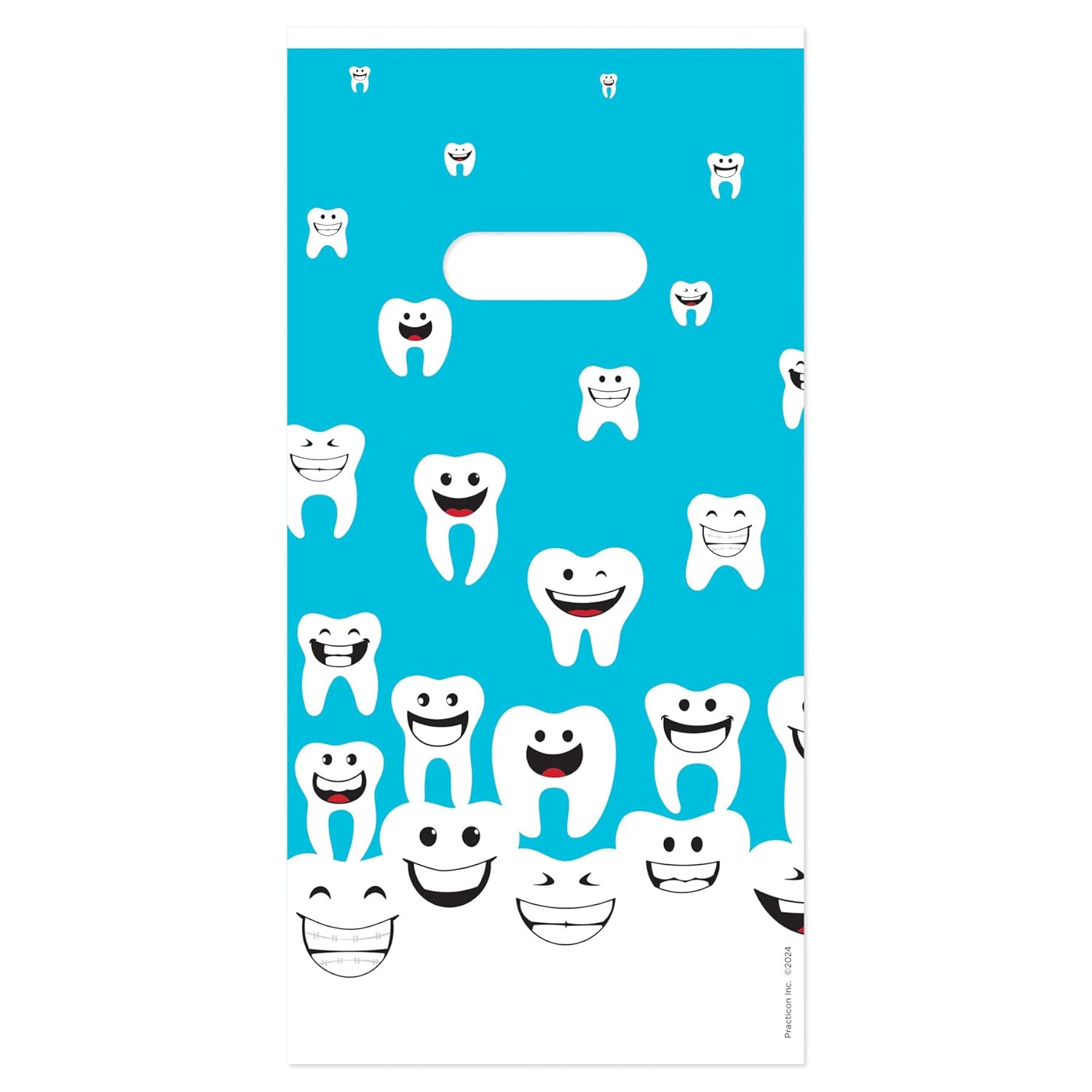 Practicon Happy Molars 6" x 12" Dental Giveaway Bag, Dental Hygiene Patient Care Goodie Bag, Dentist Office Plastic Gift Bags, 100 Pack