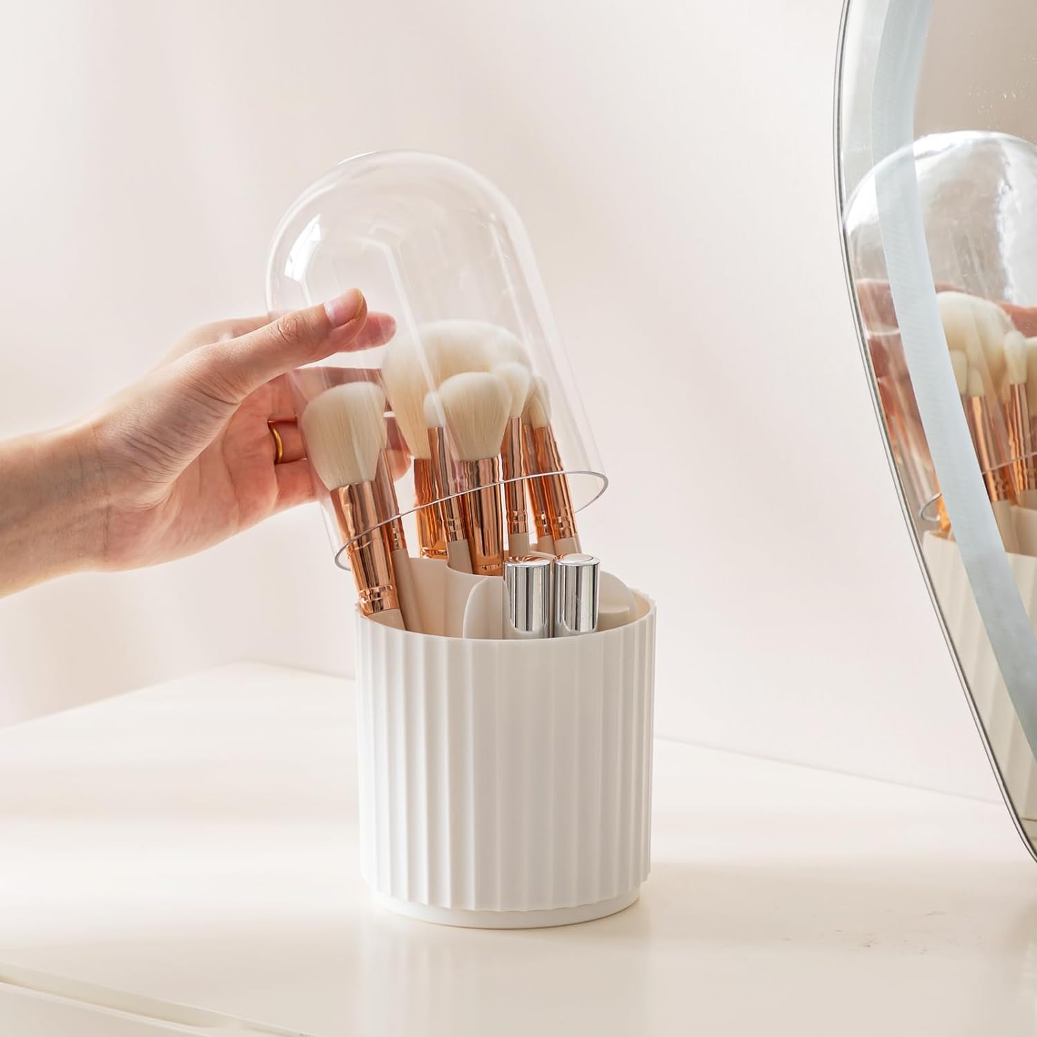 Organizador Soporte Giratorio para Brochas De Maquillaje, Contenedor con Tapa, para para Tocador Y Baño, 360 Maquillaje(B)