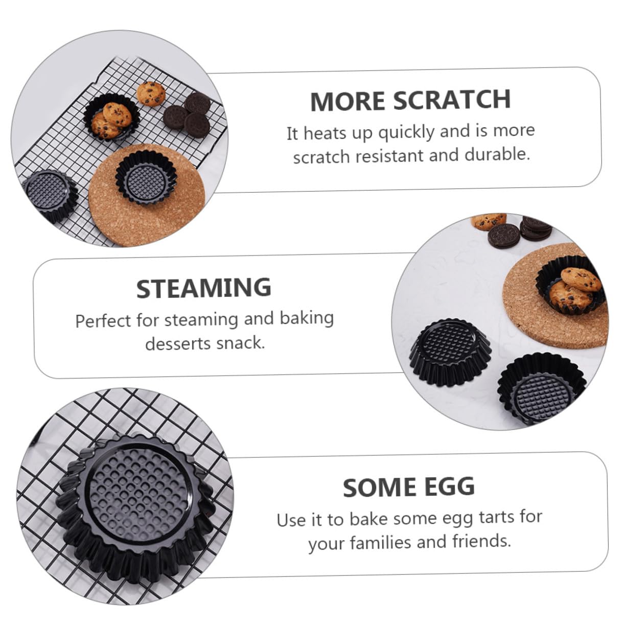 SOIMISS Molde para Tartaletas de Huevo, 12 Unidades, Acero al Carbono Negro | Repostería Casera, Desmolde Fácil y Calentamiento Rápido, Formato Floral para Tartas y Postres