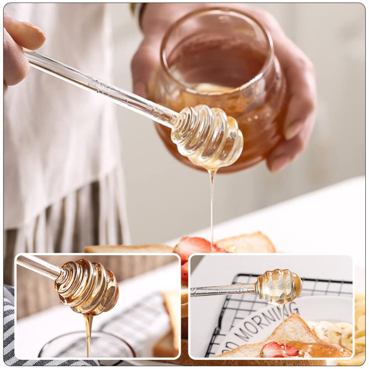2pcs Honey Stirrer Maple Syrup Dispenser Syrup Stick Server Syrup Spoon Stick Honey Drizzle Stick Honey Wand Metal Honey Dipper Stick Jam Dipper Glass Household Honey Syrup